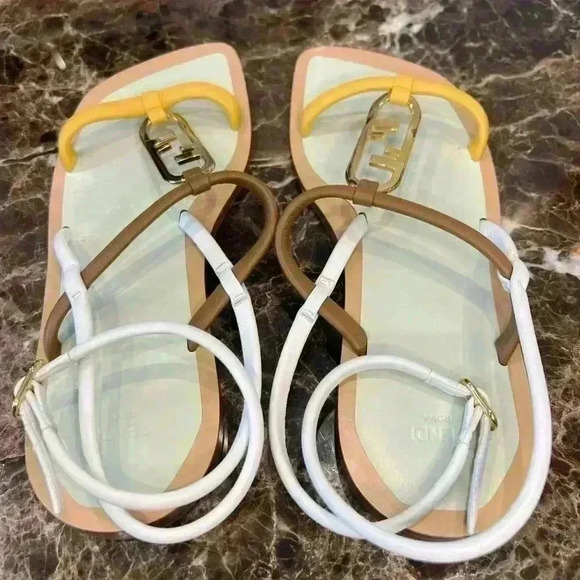 Fendi O'Lock Leather Colorblock Sandals Size 37.5 - Picture 7 of 13